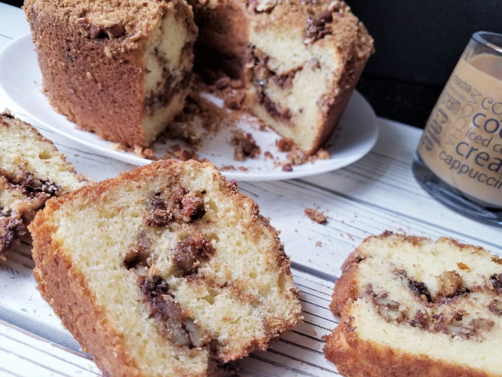 incredible chocolate chip coffee cake with a ridiculous amount of sour cream