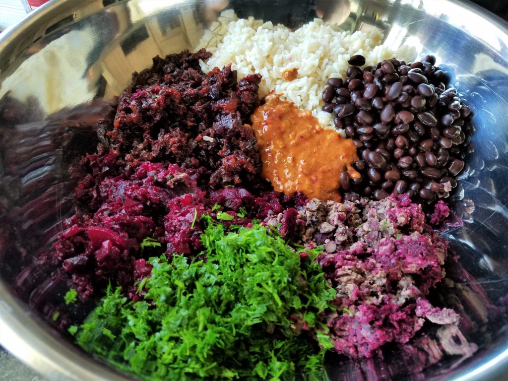 ingredients for black bean and beet veggie burger